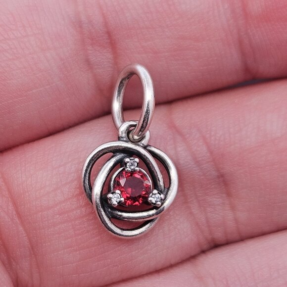 Pandora 925 Sterling Silver January Birthstone Eternity Dangle Charm Red Pendant - Picture 2 of 4